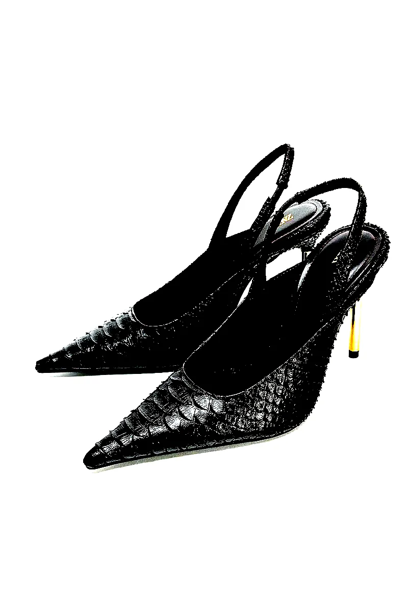 자라 테크니컬 엠보 슬링백 하이힐 슈즈 2251/710/700 BROWN 이미지 3